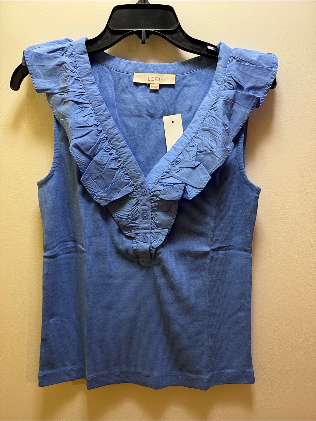 Nwt Loft Ruffled Tank Top Henley V-Neck Ribbed Knit Sleeveless Shirt